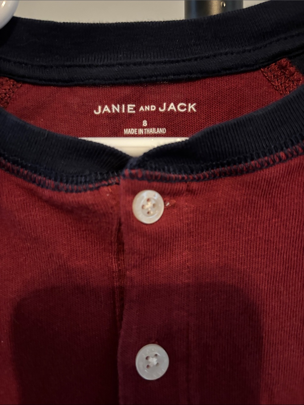 Janie and Jack Burgundy Body with Navy Raglan Long-Sleeve Henley - Picture 5 of 7